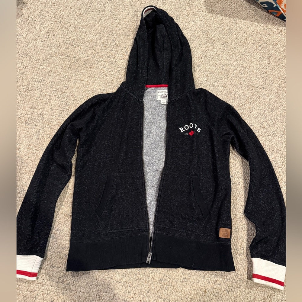 Roots Black and Gray Zip-Up Hoodie